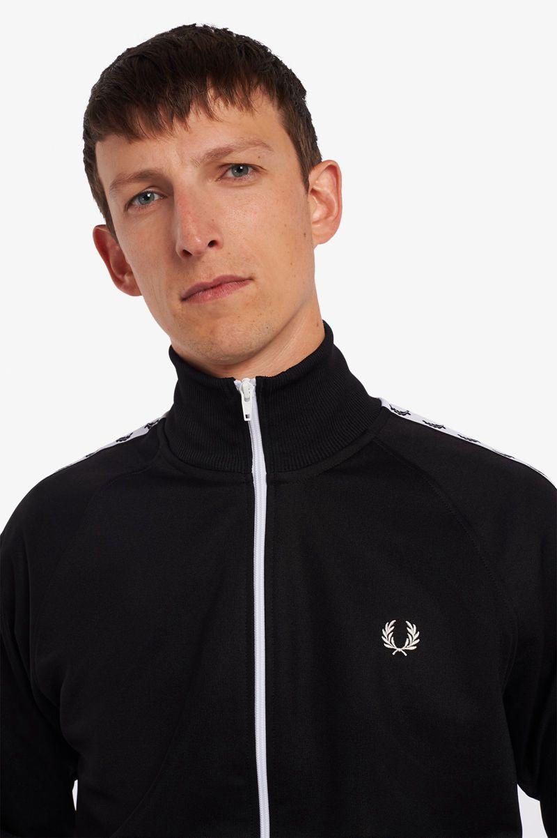 Black Fred Perry Taped Track Men's Jackets | PH 1257UZGT